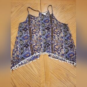 Love Blossom, Bohemian Paisley Print Tank Top, Open Back, Size L
